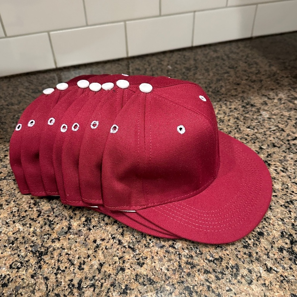 Vtg Blank Tournament Headwear Pro Model Hat 7 1/8 Red Made in USA Lot of 7